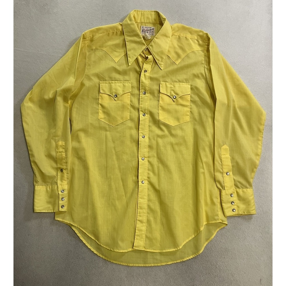 Vintage Rockmount Ranch Wear Tru West Pearl Snap Shirt Men's 17-35 Yellow 1970s